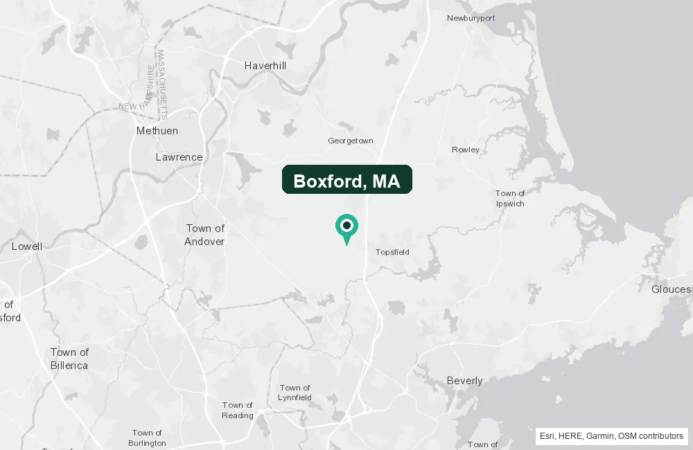 Map of Boxford, Massachusetts and the surrounding Essex County area service area
